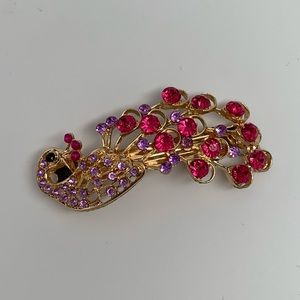 2/$12 • Pink Purple Rhinestone Peacock Hair Clip